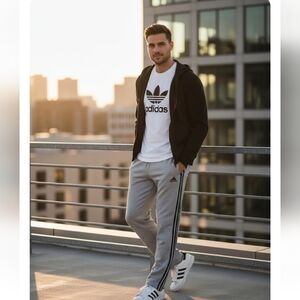 NWOT ​Adidas Essentials 3-Stripes Open Hem Joggers Sweatpants - Gray/Black XL